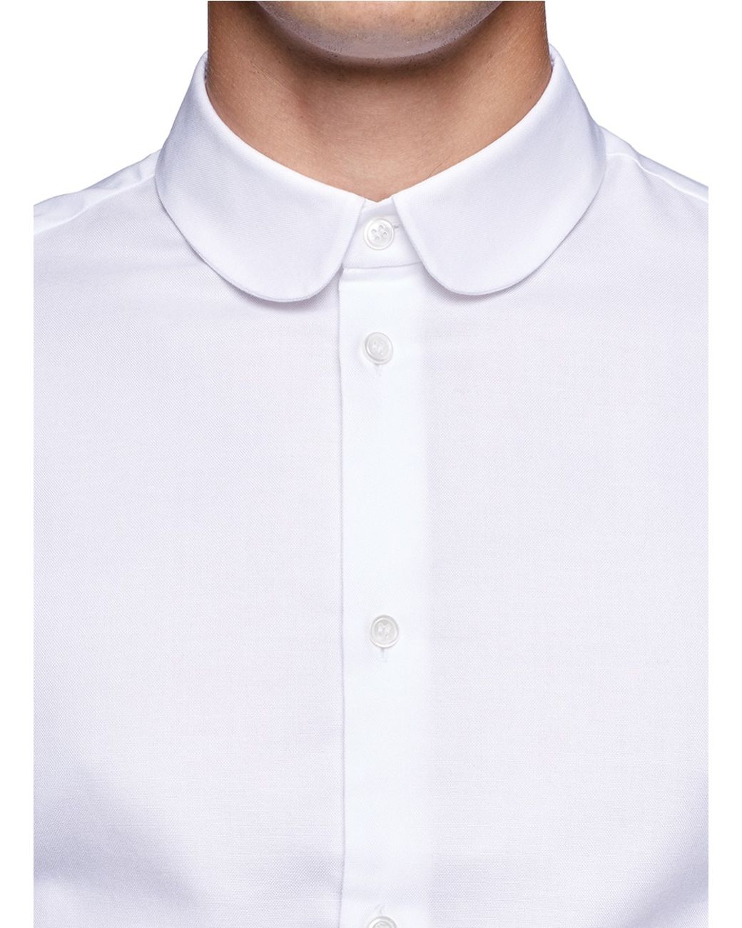 Carven Round Collar Cotton Shirt in White for Men | Lyst