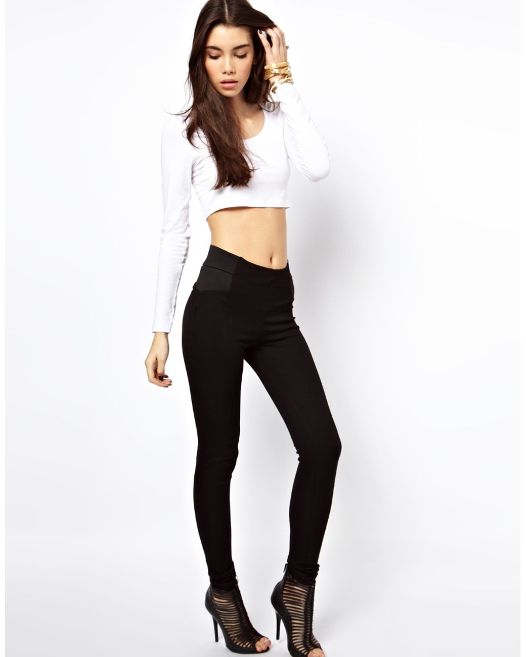 ASOS Tube Pants with High Waist and Elastic Side Panels in Black | Lyst