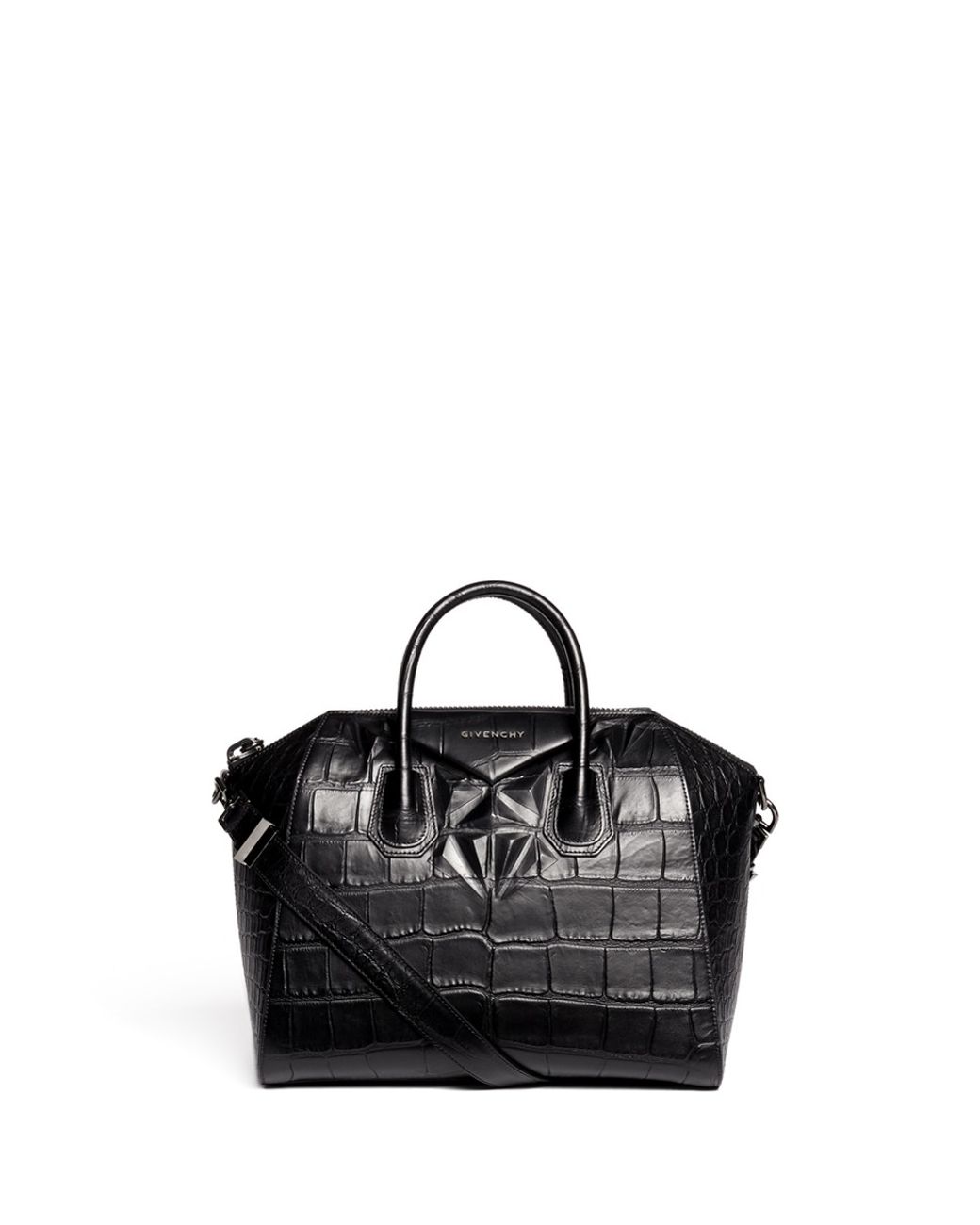 Givenchy Antigona Medium Croc Embossed Leather Satchel in Black | Lyst