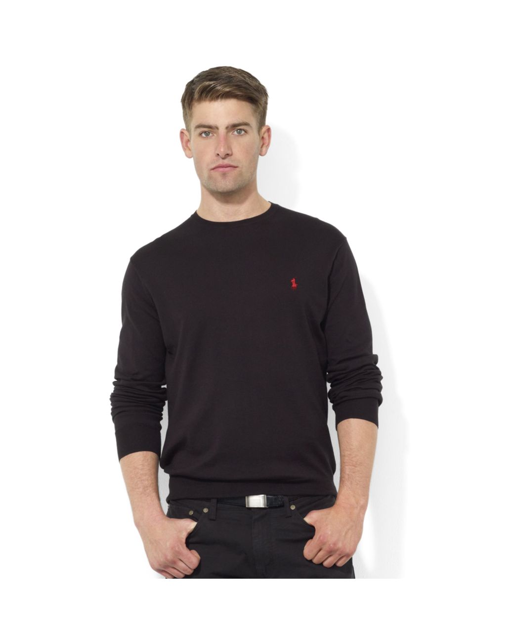 Ralph Lauren Crew Neck Pima Cotton Sweater in Black for Men | Lyst