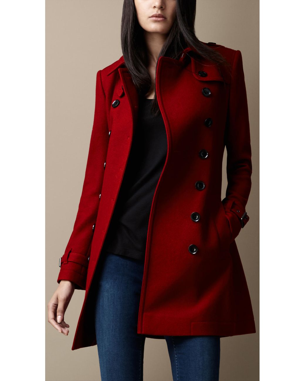 Burberry Midlength Wool Blend Trench Coat in Red | Lyst