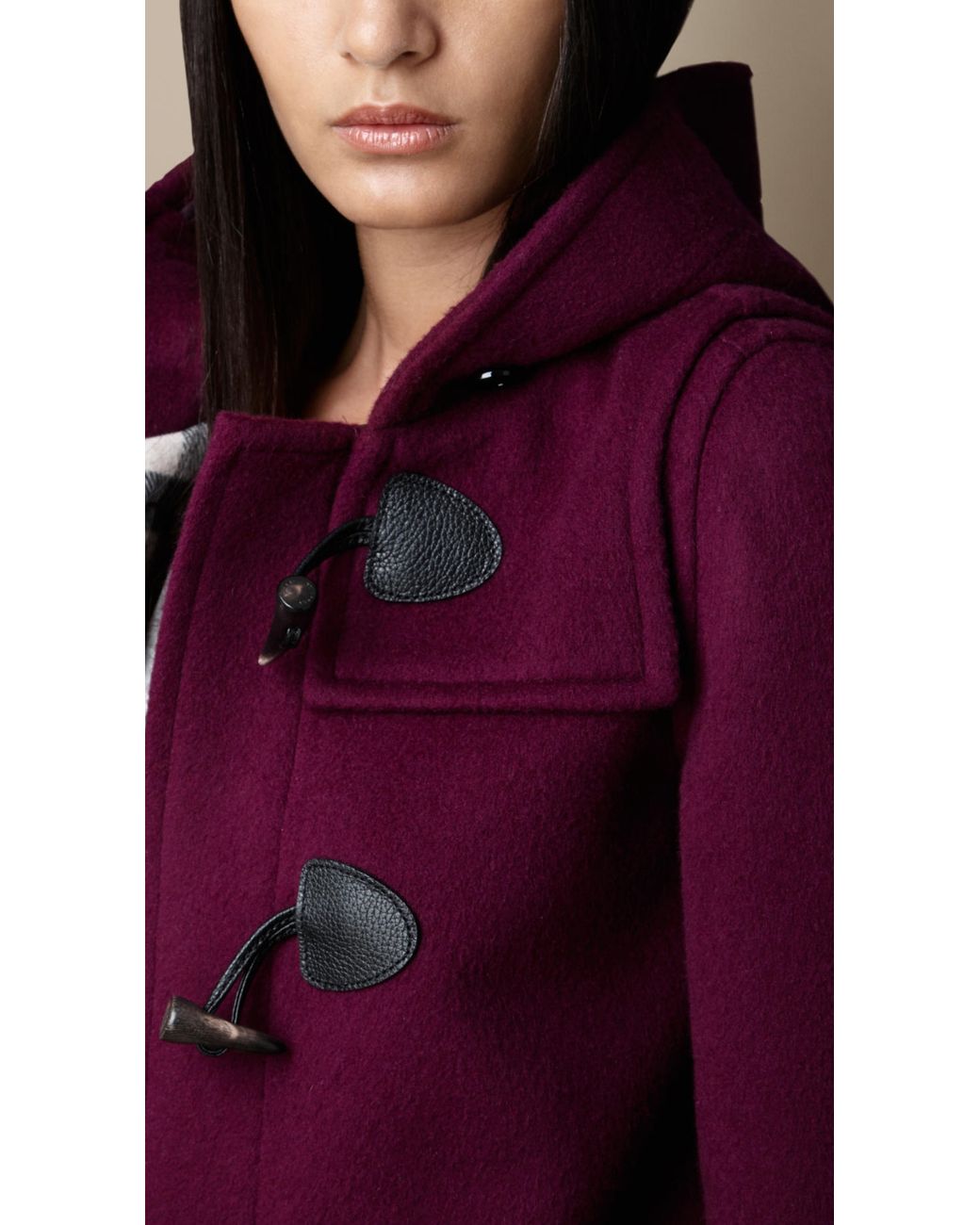 Burberry Wool Fitted Duffle Coat in Purple | Lyst UK