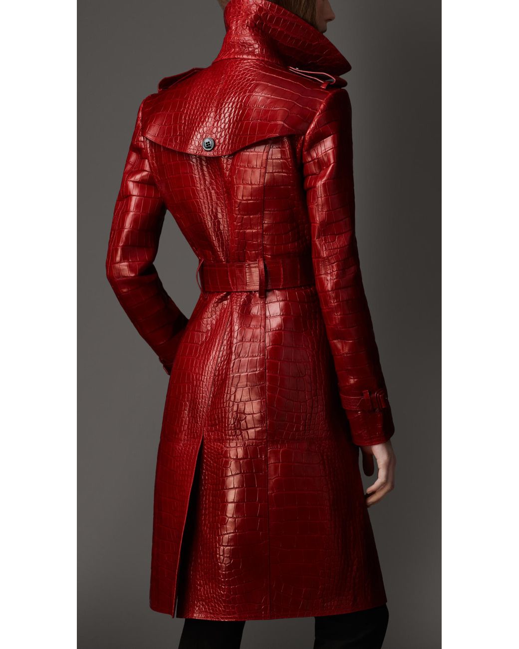 Burberry Long Alligator Leather Trench Coat in Red