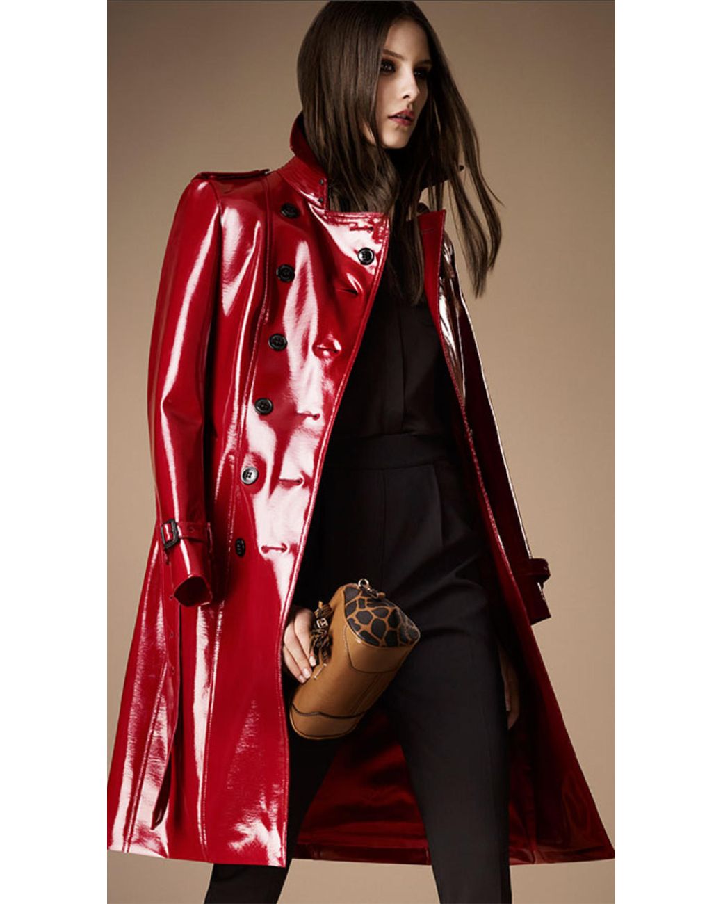 Burberry Long Patent Trench Coat in Red | Lyst