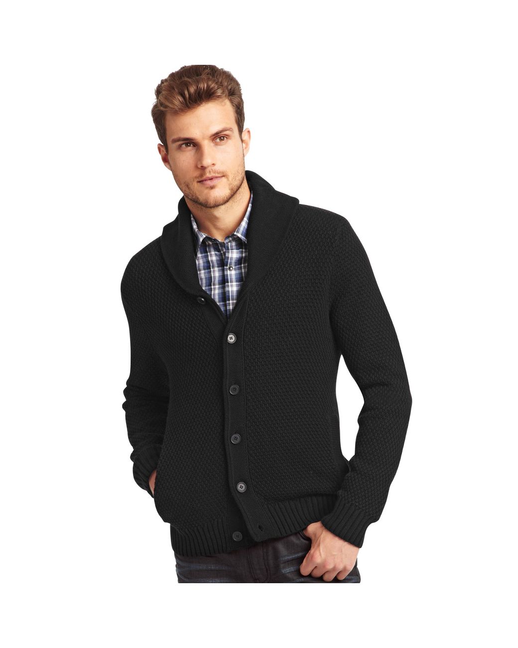 Kenneth Cole Long Sleeve Shawl Collar Cardigan Sweater in Black for Men ...