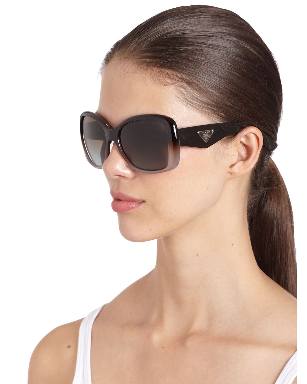 Prada Oversized Square Glam Sunglasses in Brown | Lyst