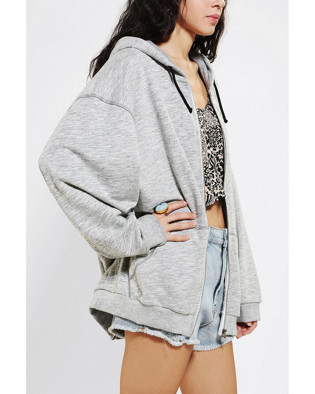 Urban Outfitters Bdg Grinded Oversized Zipup Hoodie Sweatshirt in Grey  (Gray) | Lyst