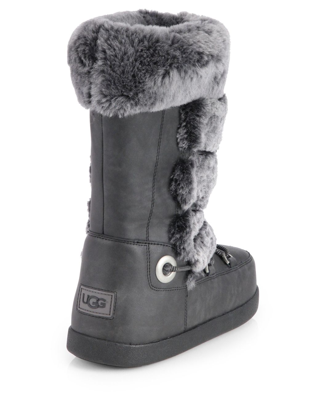 UGG Julette Shearling Leather Moon Boots in Black | Lyst
