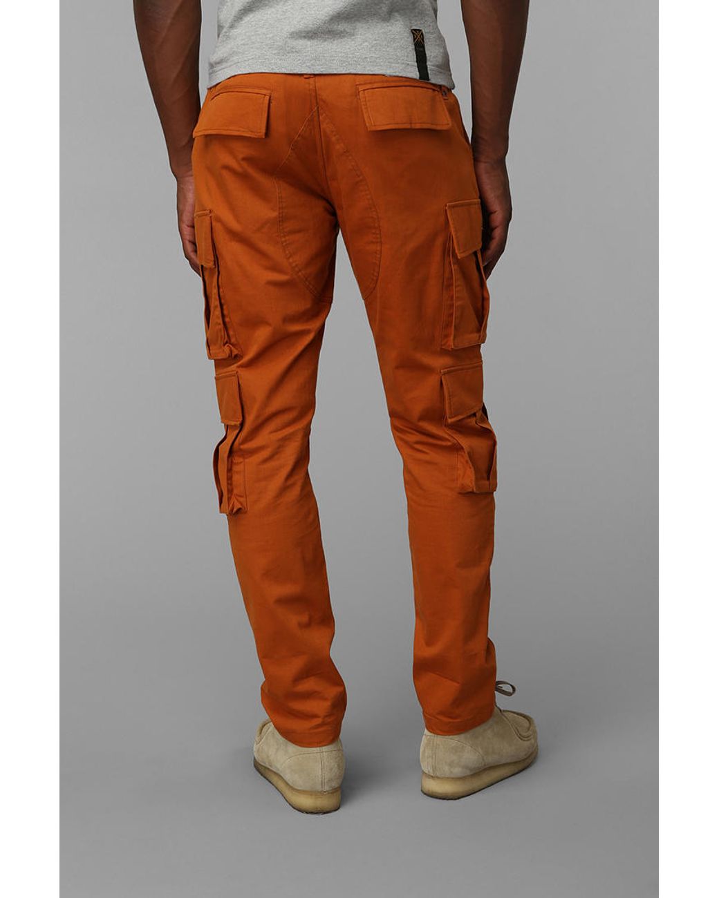 Orange cargo shop trousers mens