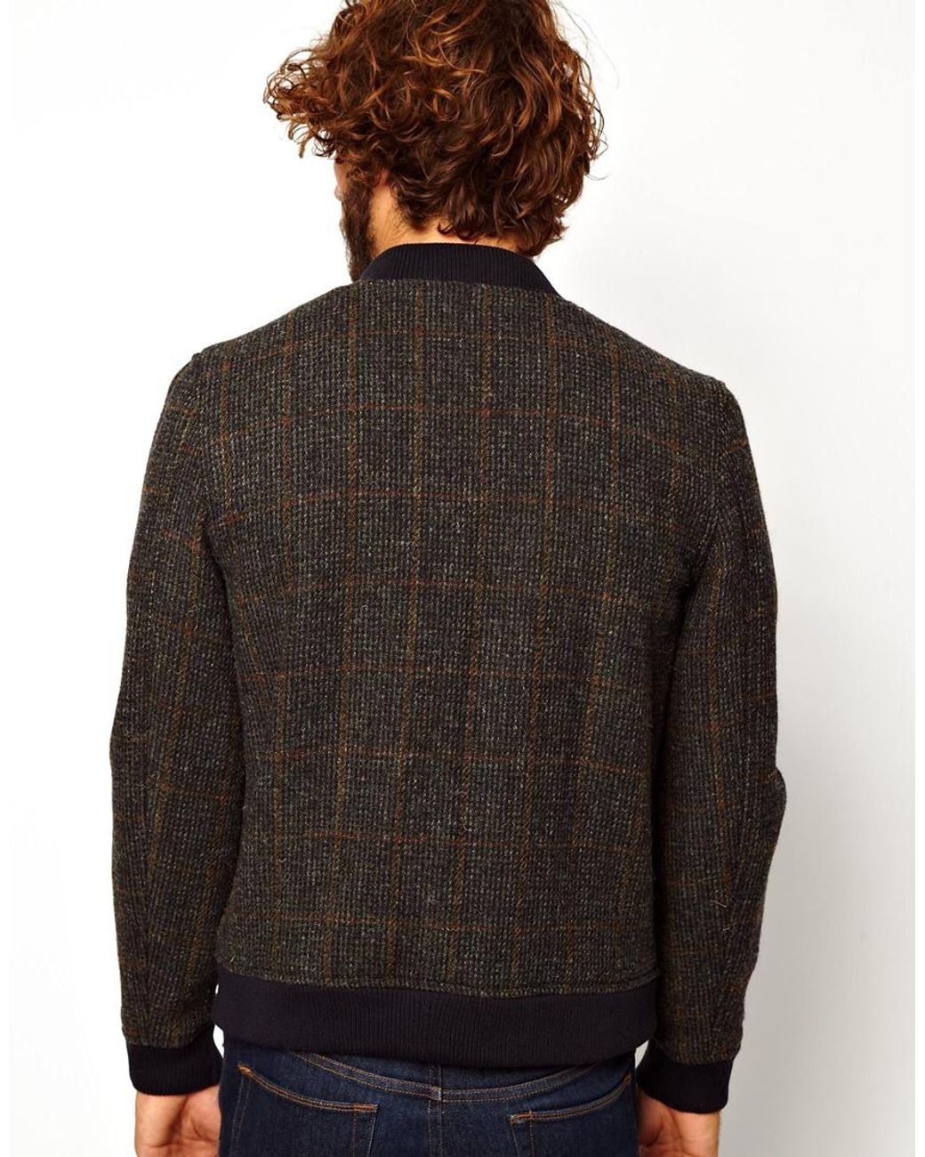 ASOS Harris Tweed Bomber Jacket in Black for Men | Lyst