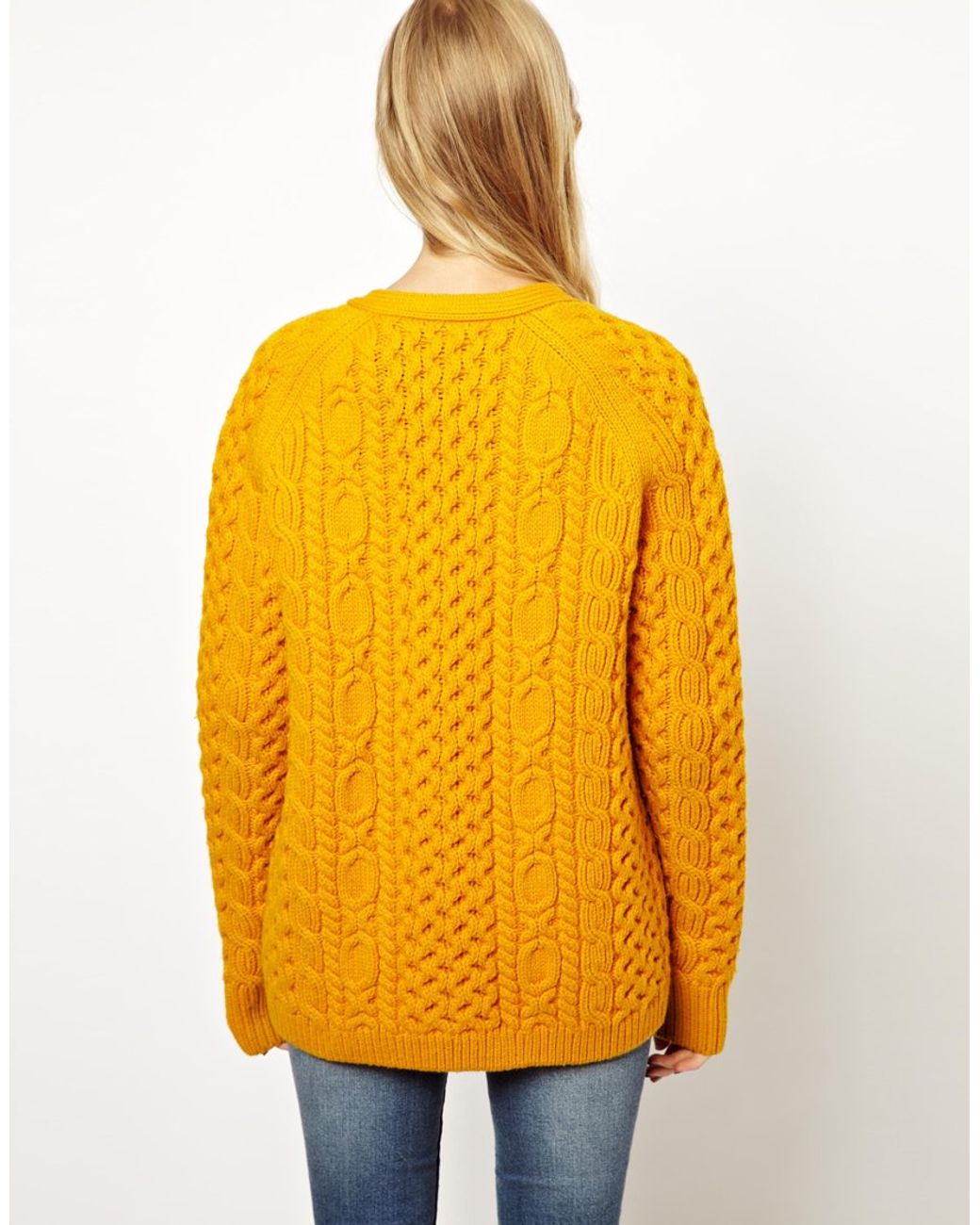 Aran Cable Knit Sweater- Mustard Yellow
