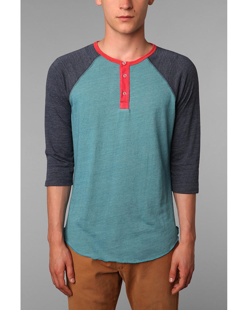 Urban Outfitters Alternative 3/4 Sleeve Two Tone Henley Tee in Blue for Men Lyst