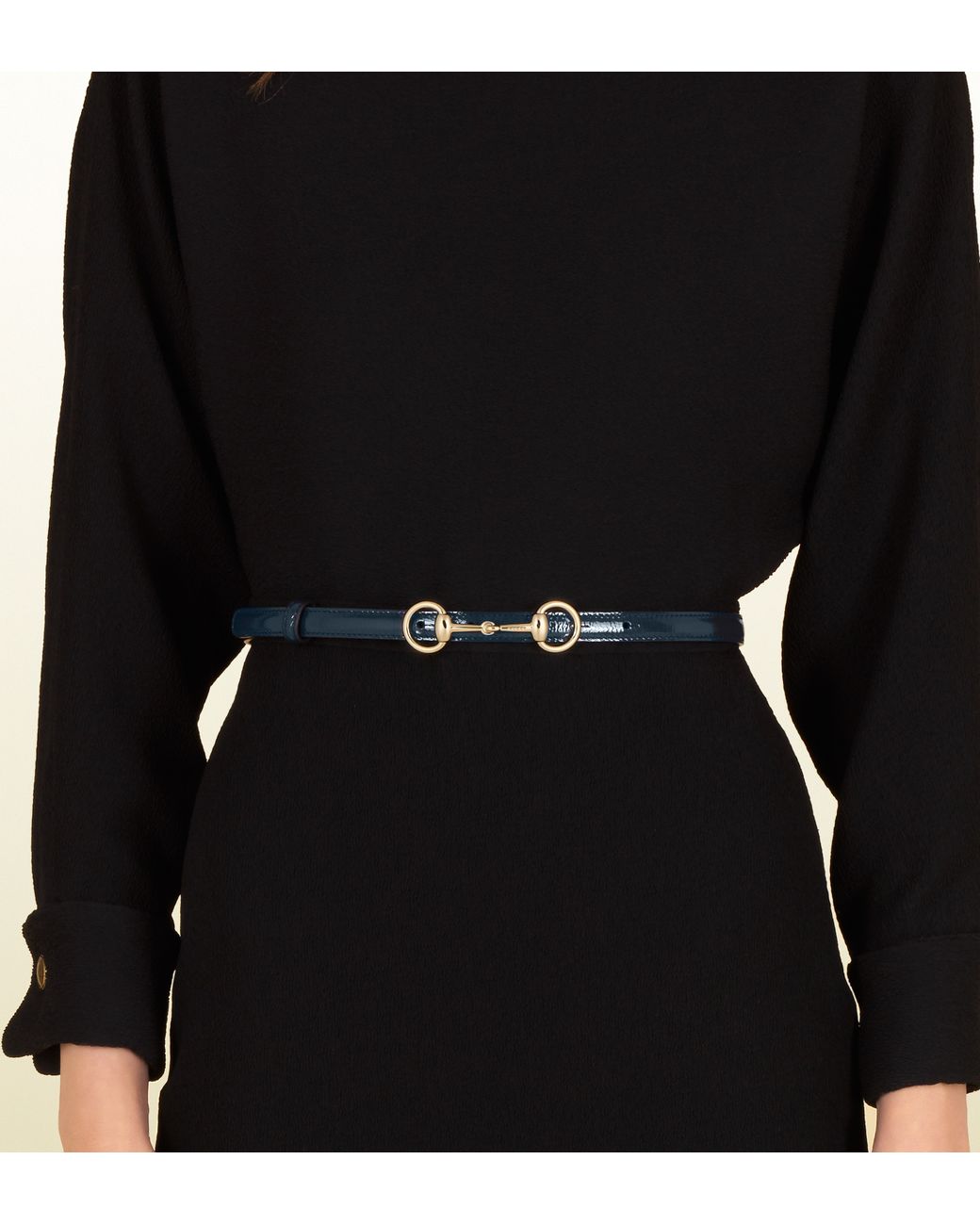 Gucci Patent Leather Skinny Belt with Horsebit Buckle in Blue | Lyst