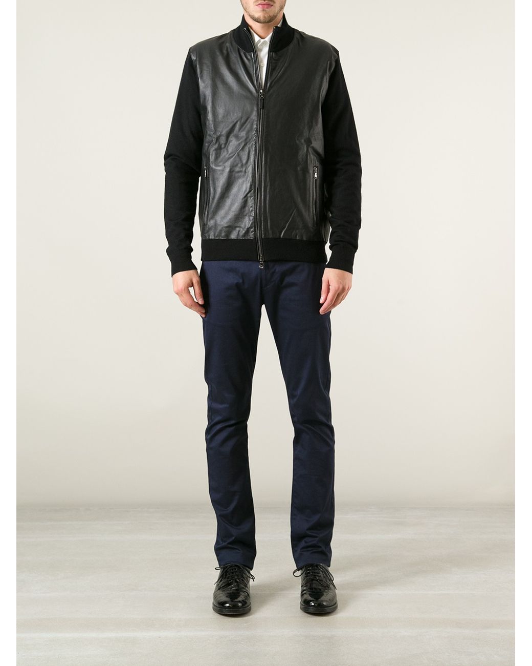 Michael Kors Leather Front Cardigan in Black for Men | Lyst