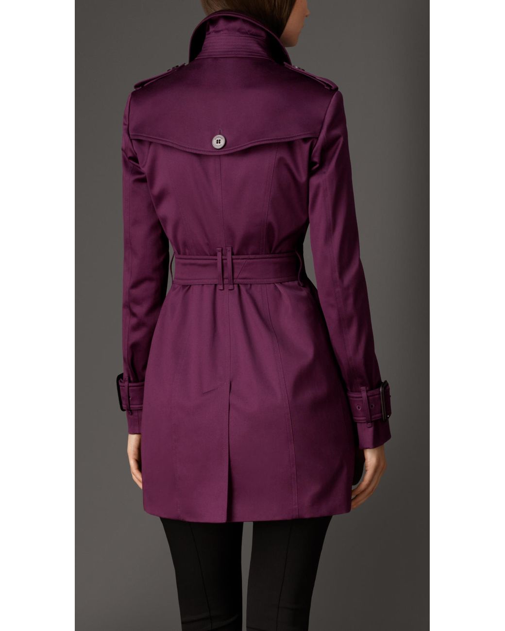 Burberry Midlength Cotton Sateen Trench Coat in Purple | Lyst