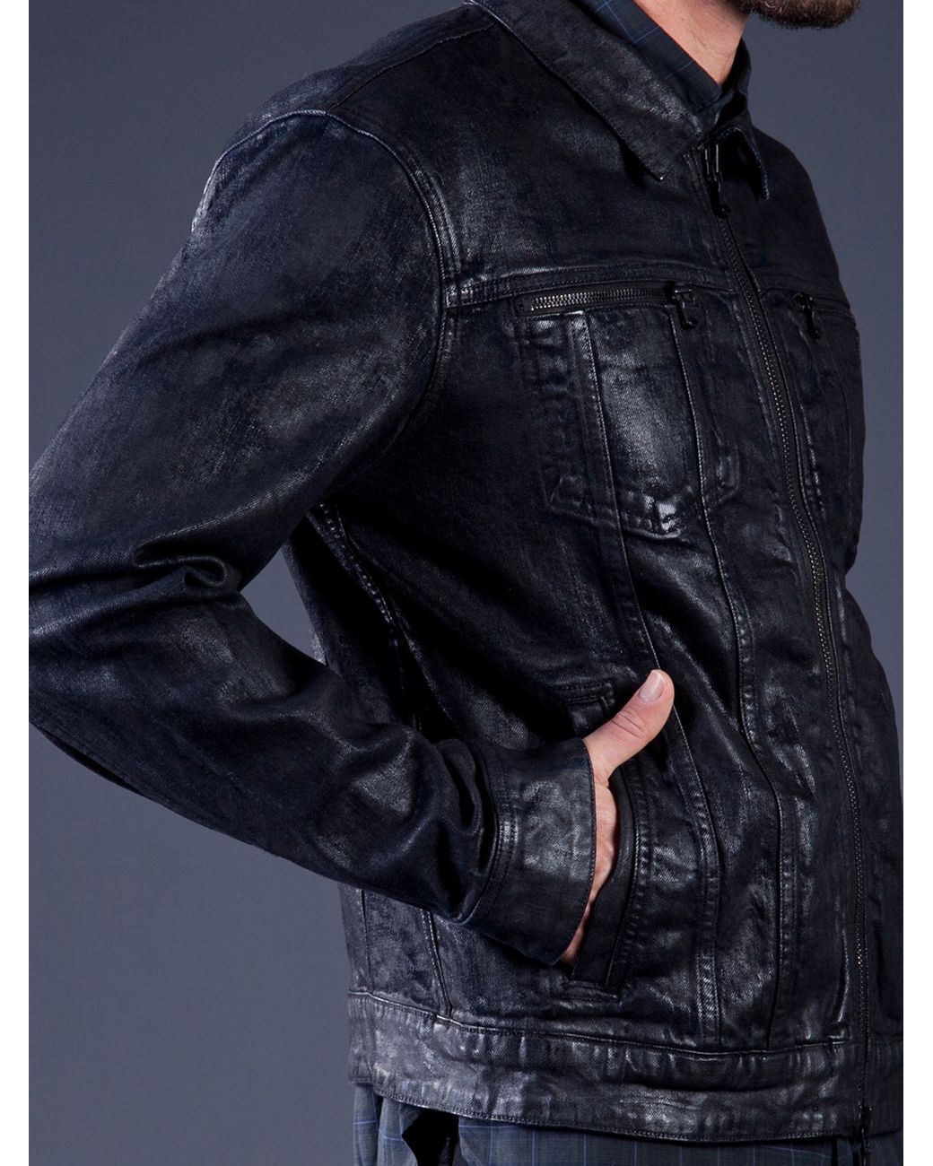 John Varvatos Waxed Denim Jacket in Black for Men Lyst
