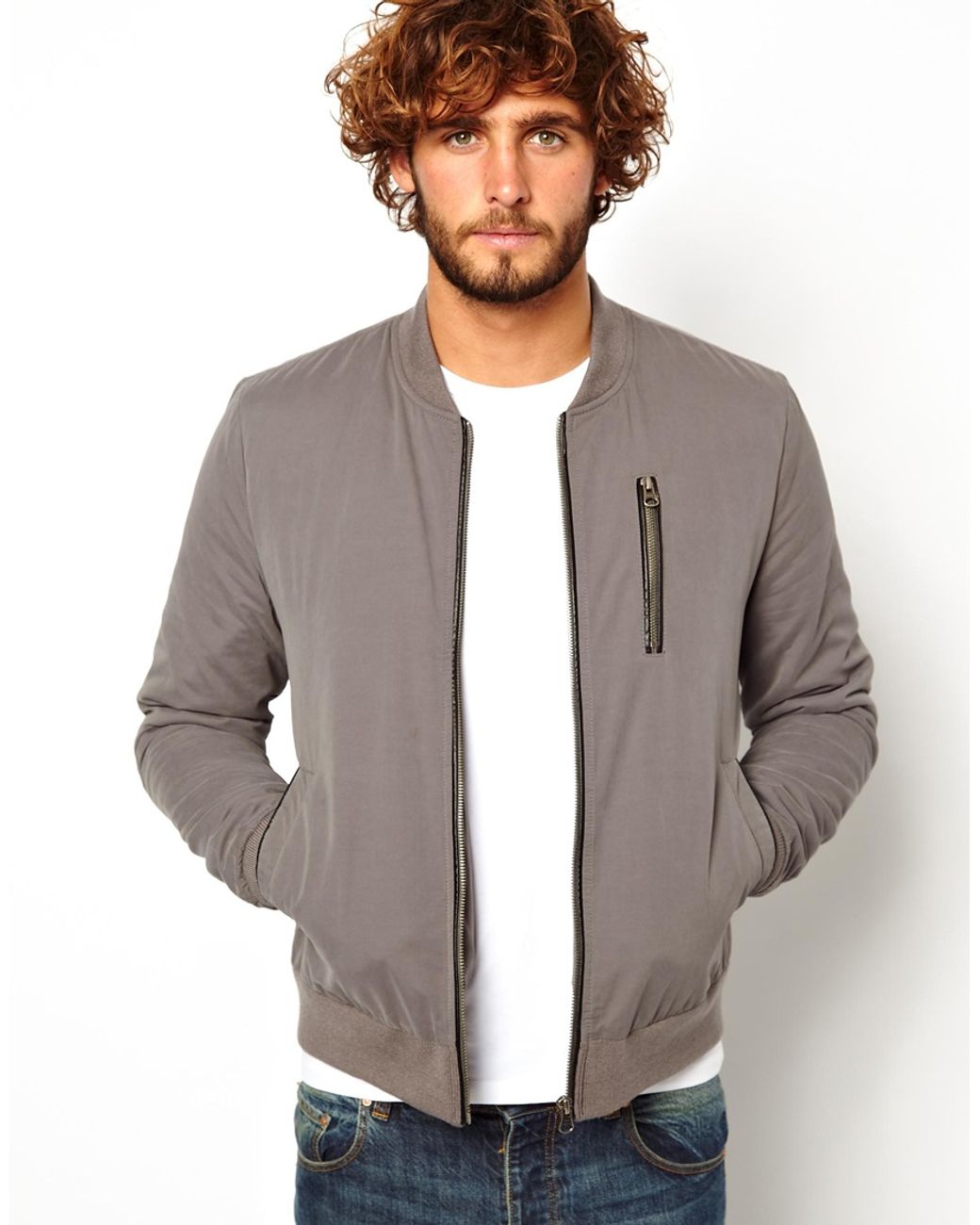 ASOS Bomber Jacket in Gray for Men Lyst