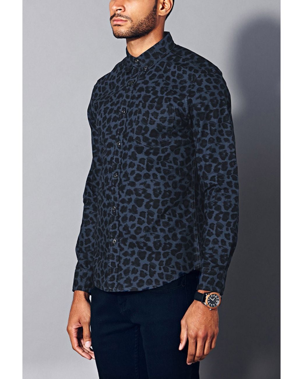 Forever 21 Slim Fit Leopard Print Shirt 