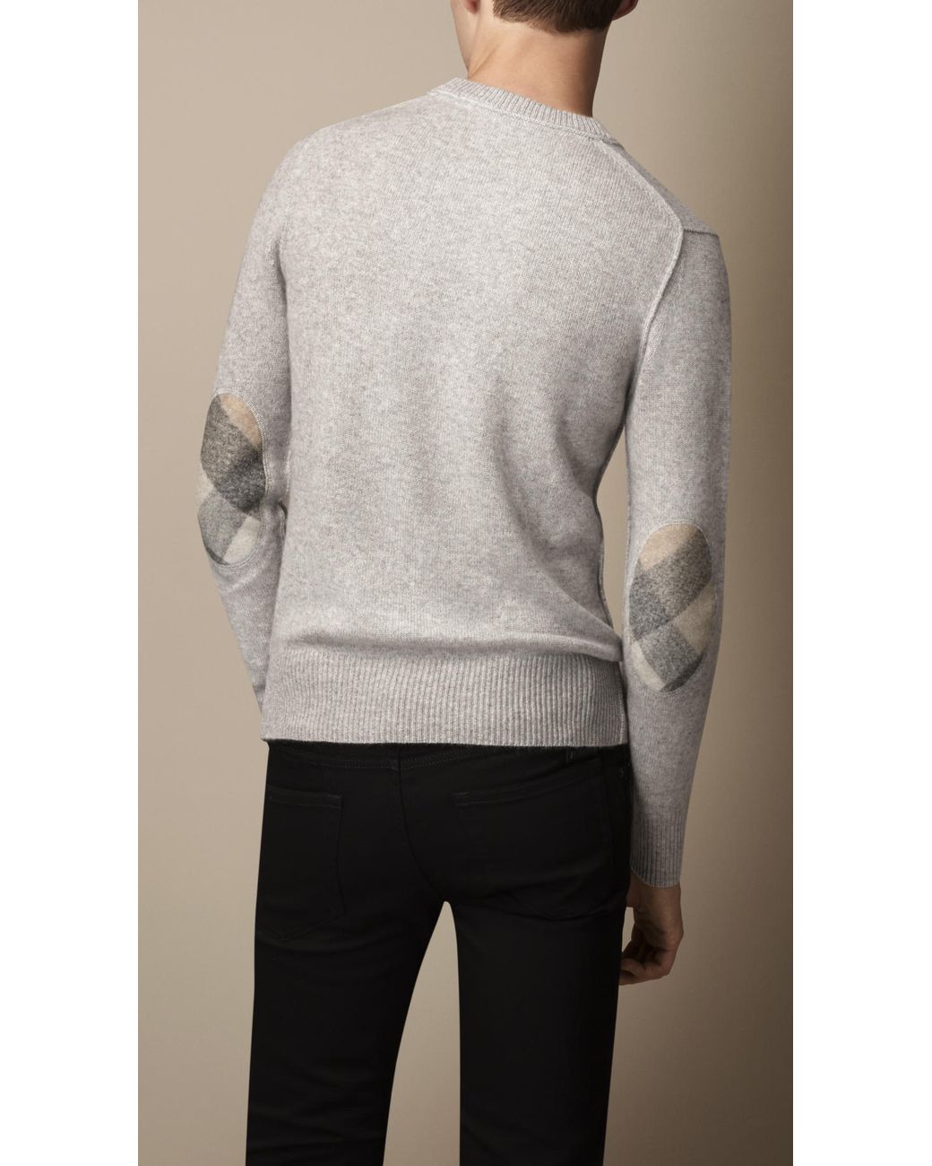 Burberry Elbow Patch Cashmere Sweater in Natural for Men | Lyst