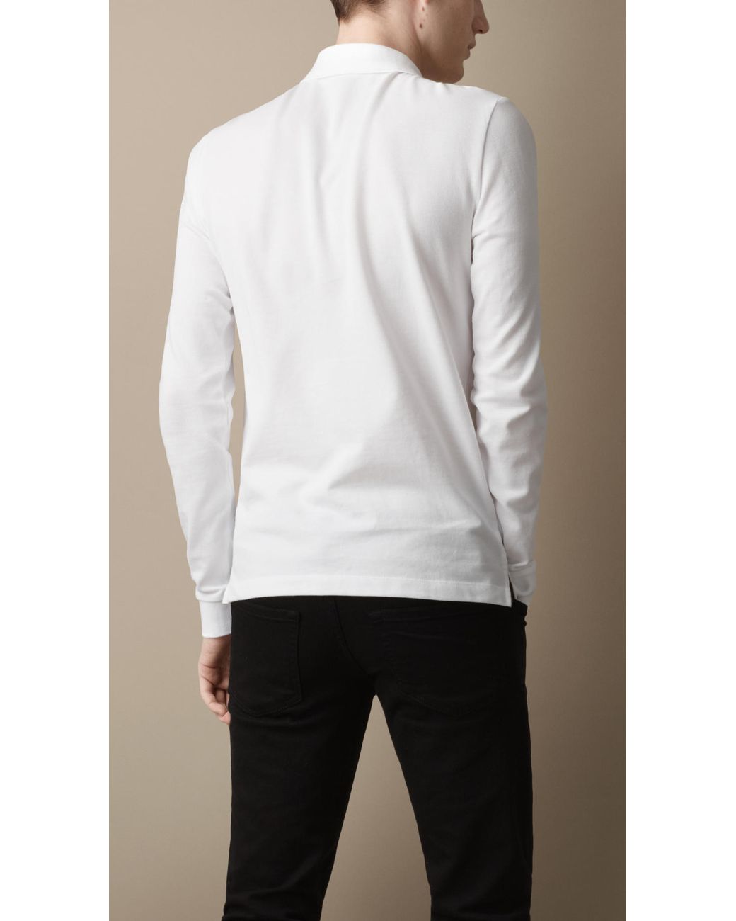Burberry Long Sleeve Polo Shirt in White for Men | Lyst