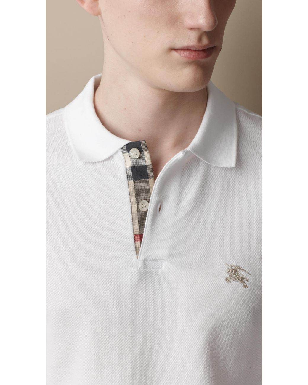 Burberry Long Sleeve Polo Shirt in White for Men | Lyst UK