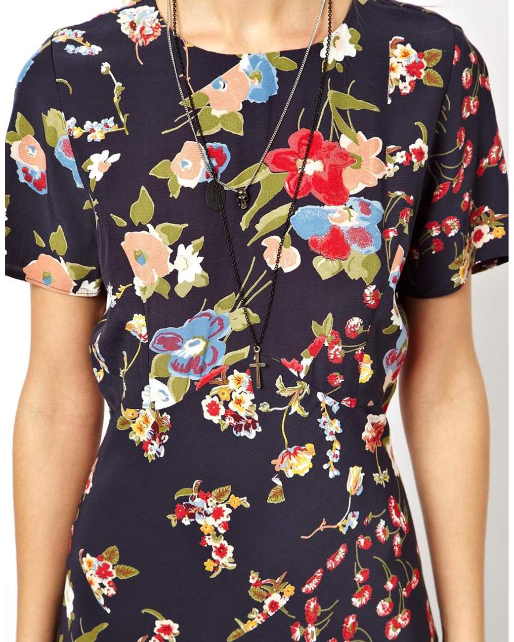 slim fit dress slacks Vintage 90s Grunge Flower Rayon Tea Dress L – Bombshell Bettys Vintage main image 0