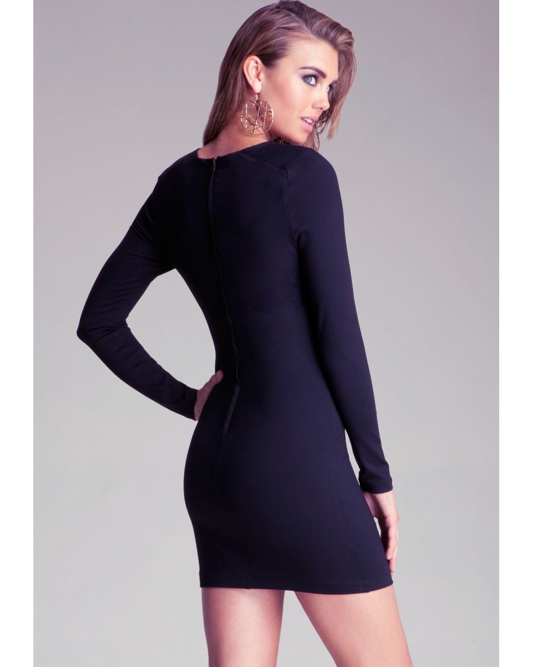 Bebe Long Sleeve Bodycon Dress in Blue 