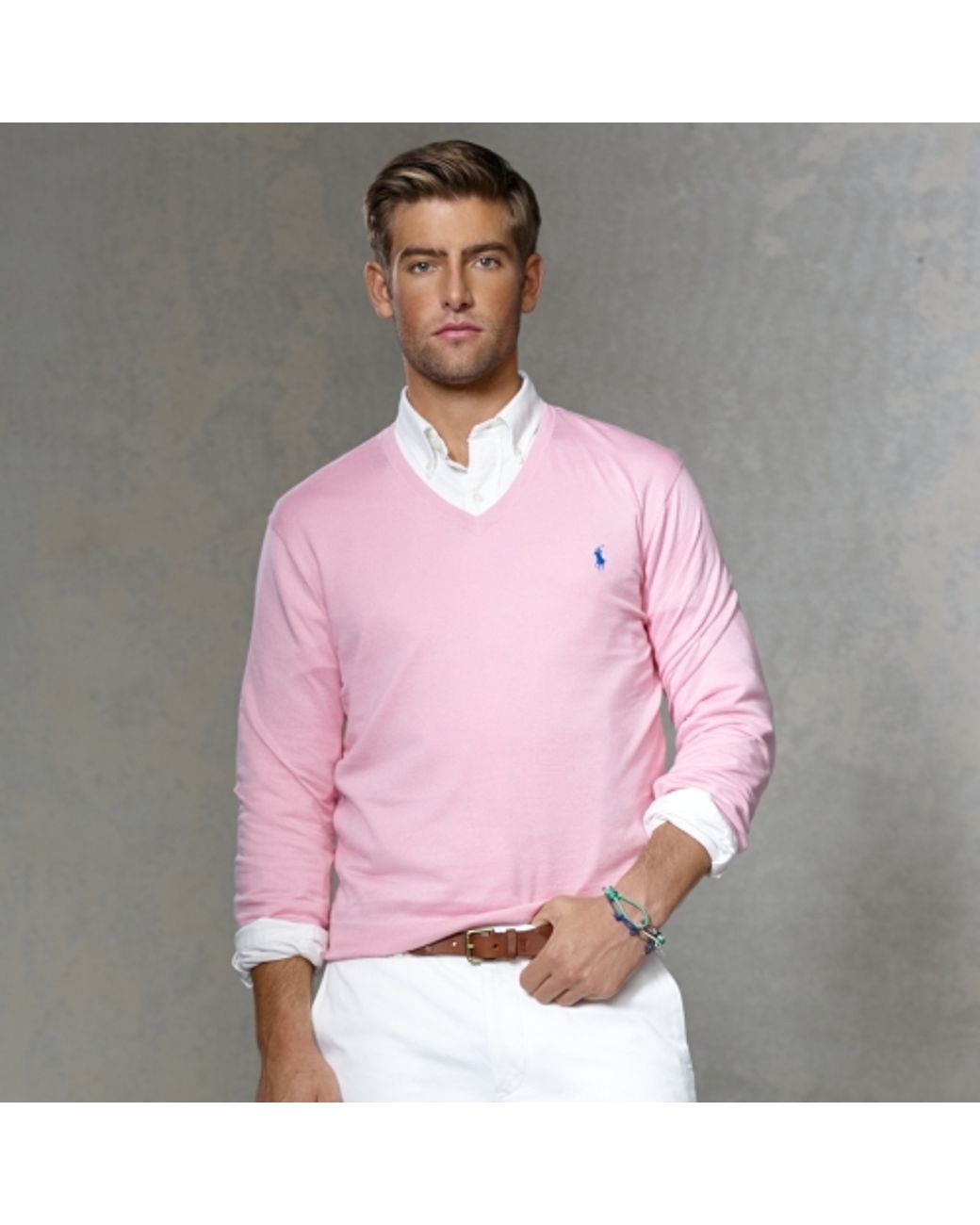 Polo Ralph Lauren Pima Cotton Vneck Sweater in Pink for Men | Lyst