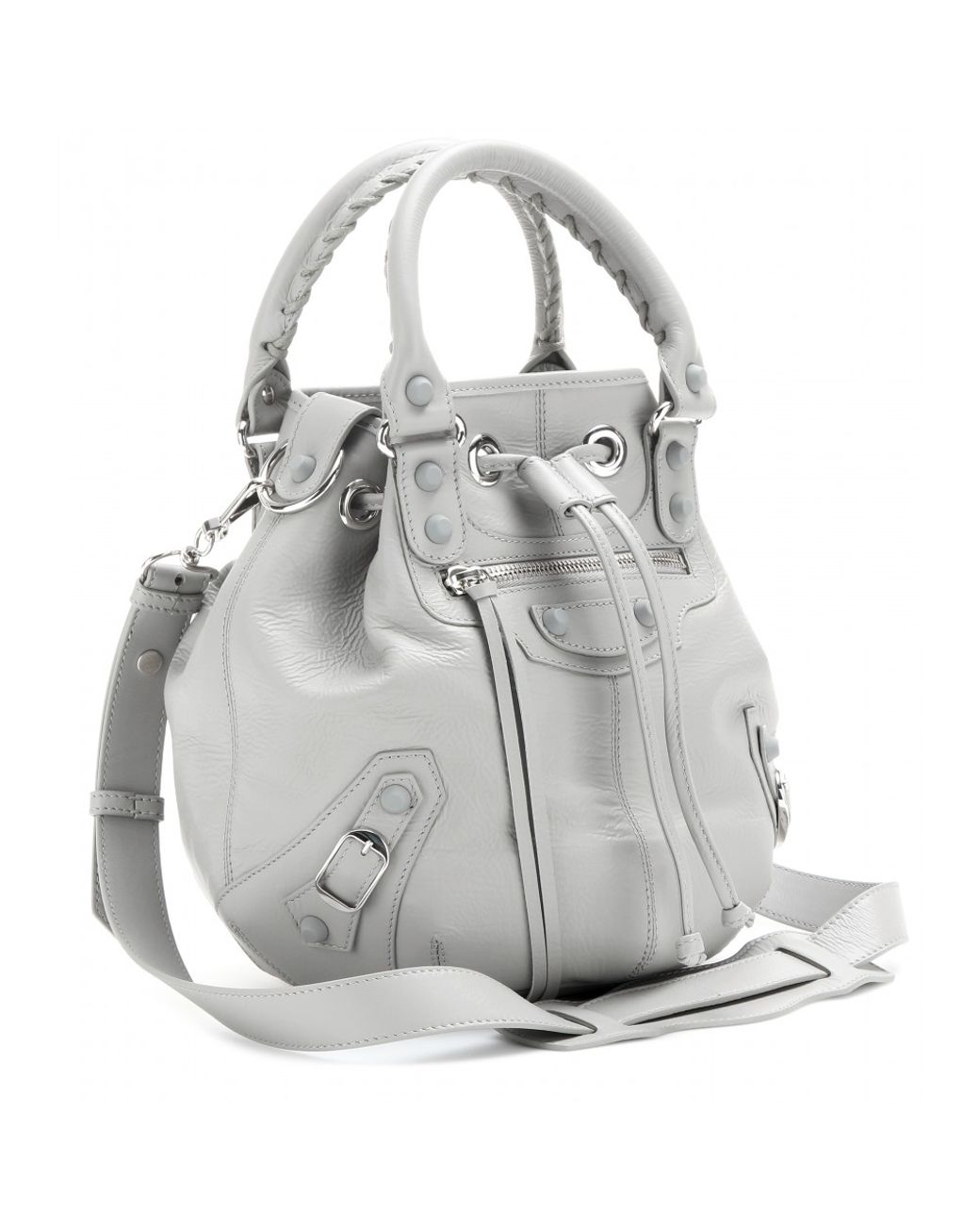 Balenciaga Women's Gray Classic Mini Pompon Leather Shoulder Bag