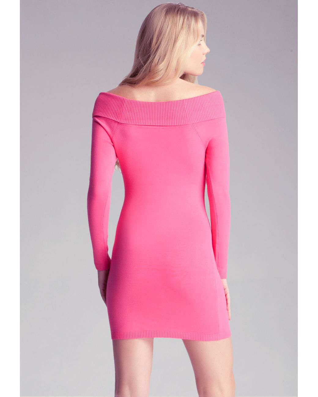 Bebe Off Shoulder Sweater Dress in Rose 