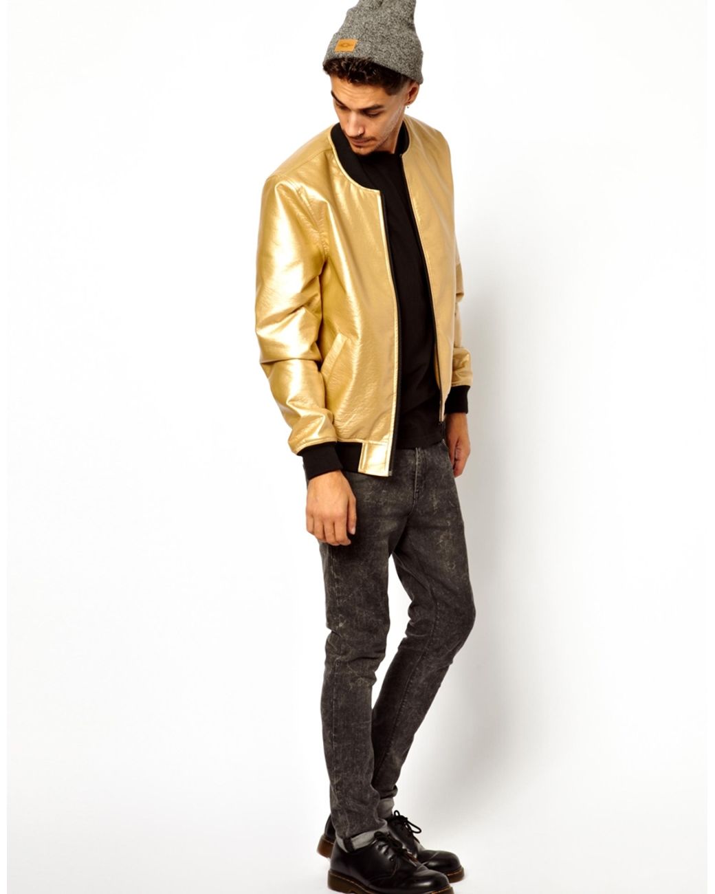 ASOS Faux-Leather Bomber Jacket in Metallic for Men | Lyst