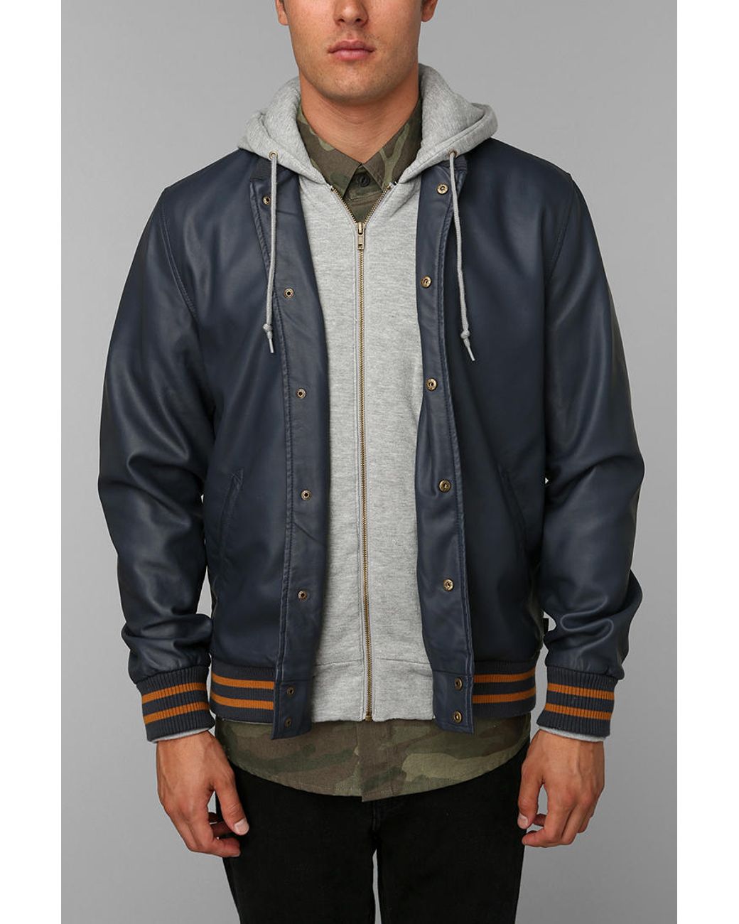 Obey varsity leather jacket clearance