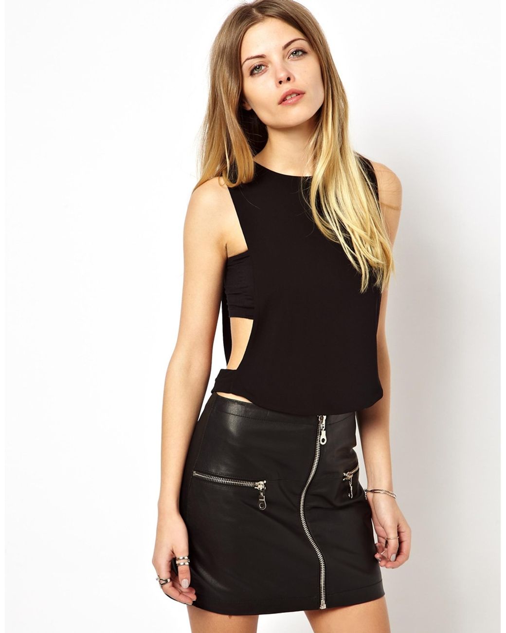ASOS Crepe Crop Top With Open Side Cut Out Detail in Black | Lyst