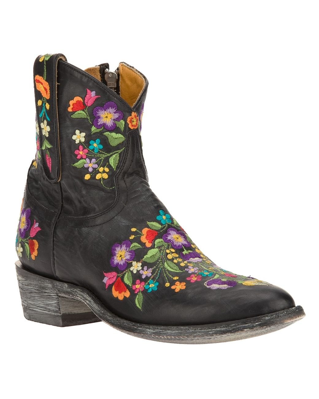 Mexicana Embroidered Floral Ankle Boot in Black | Lyst