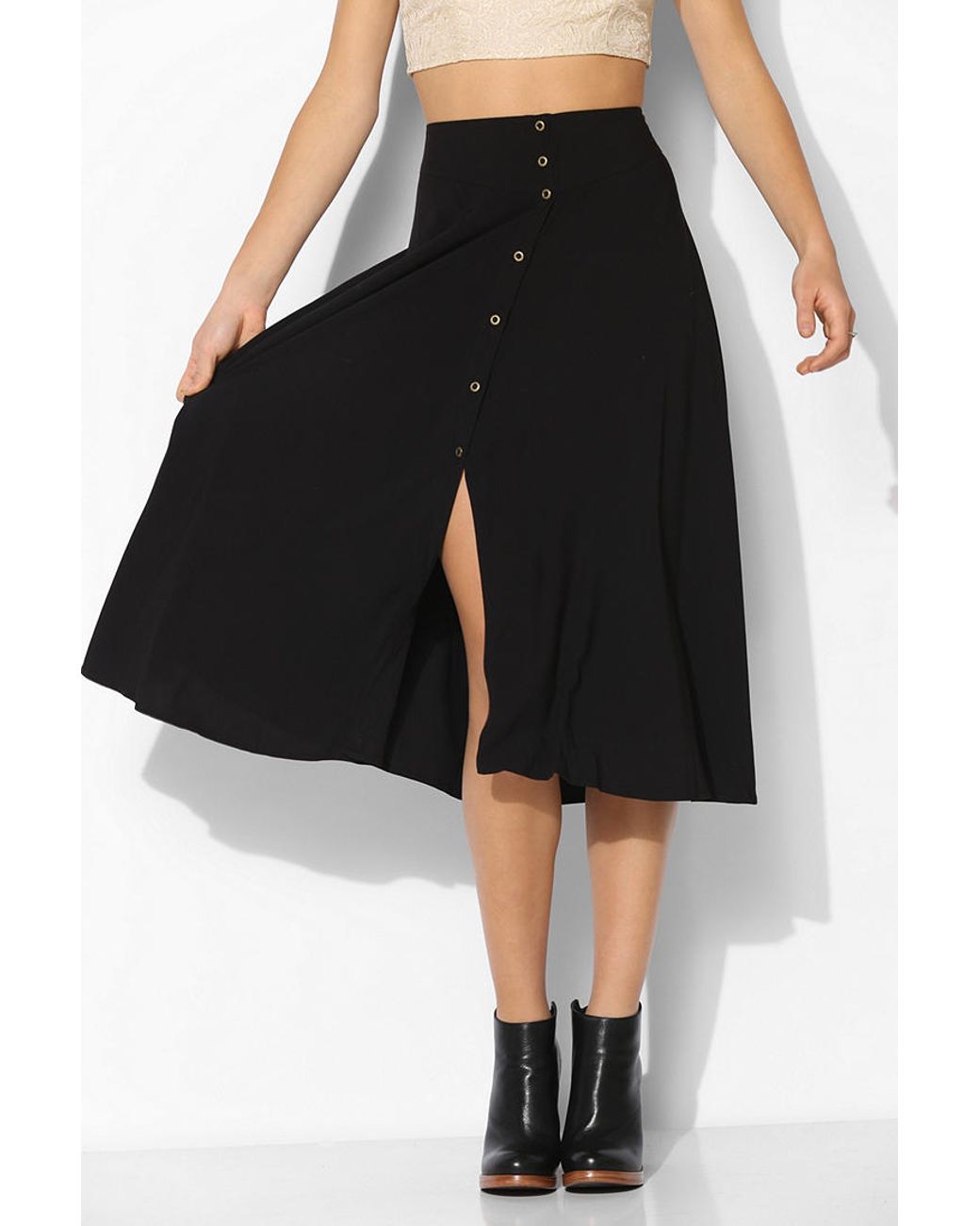 Ecote Button-down Midi Skirt in Black | Lyst