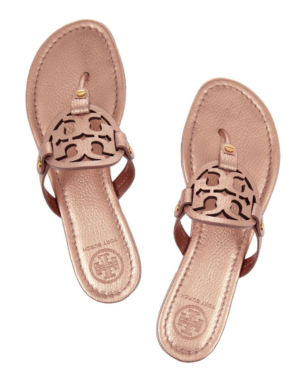 Tory Burch Miller Metallic Leather Sandals in Pink | Lyst