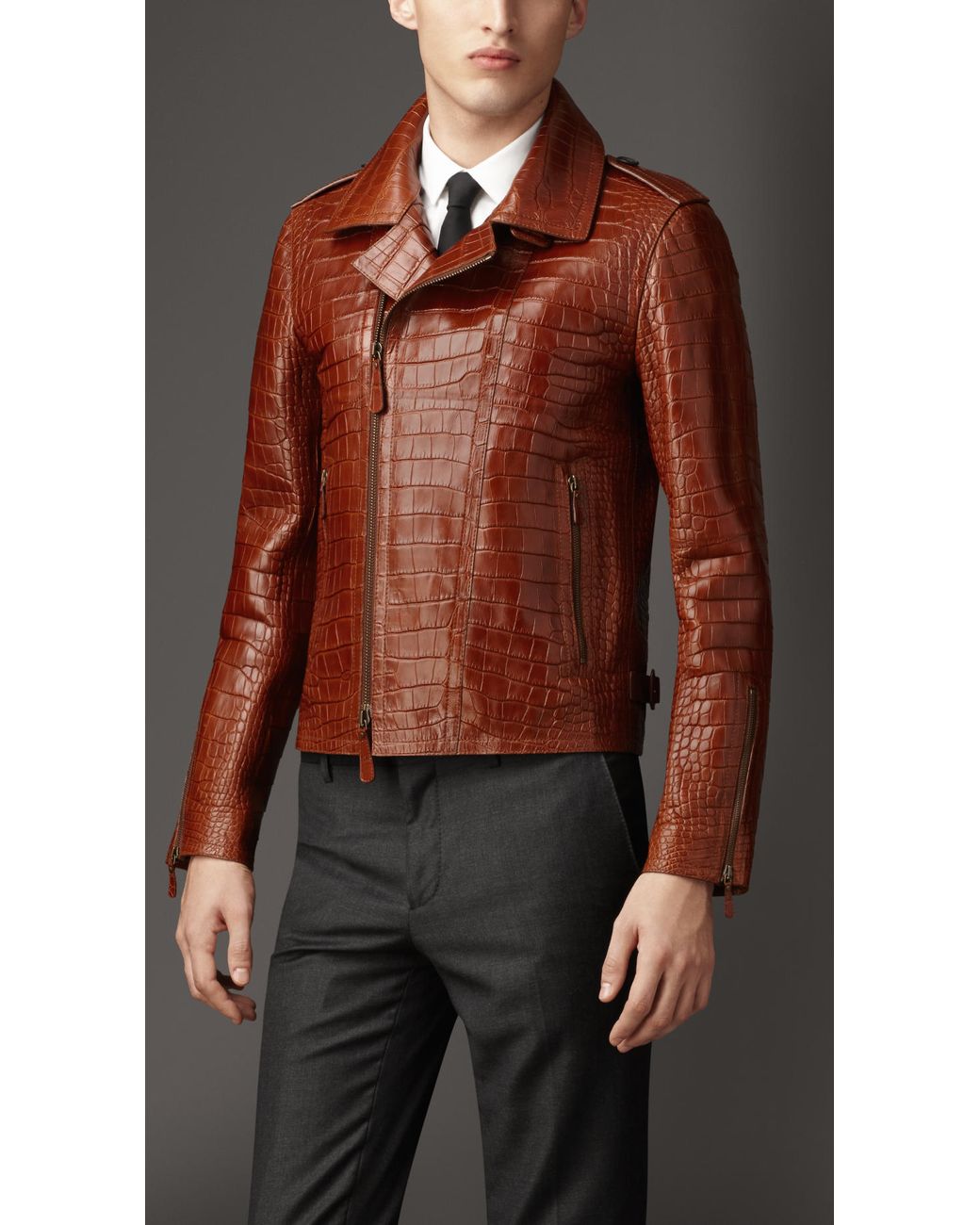 Burberry Alligator Leather Biker Jacket in Brown for Men | Lyst