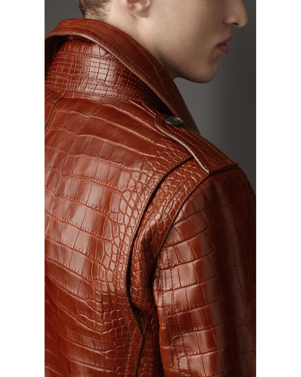 Burberry Alligator Leather Biker Jacket in Brown for Men