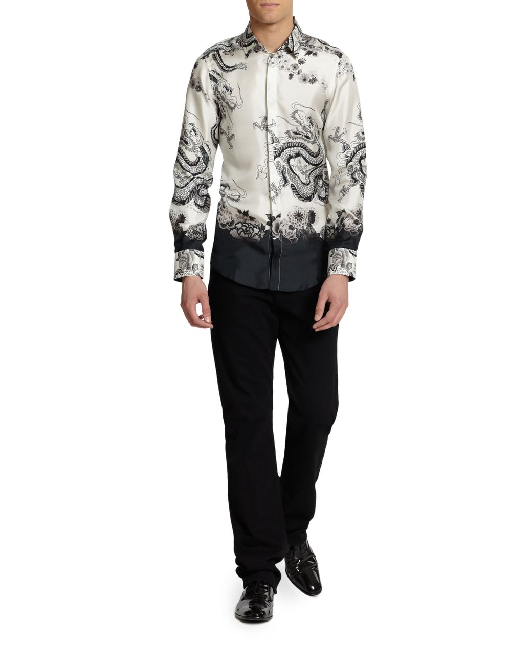 & Gabbana Dragon Print Silk Front Shirt White for | Lyst