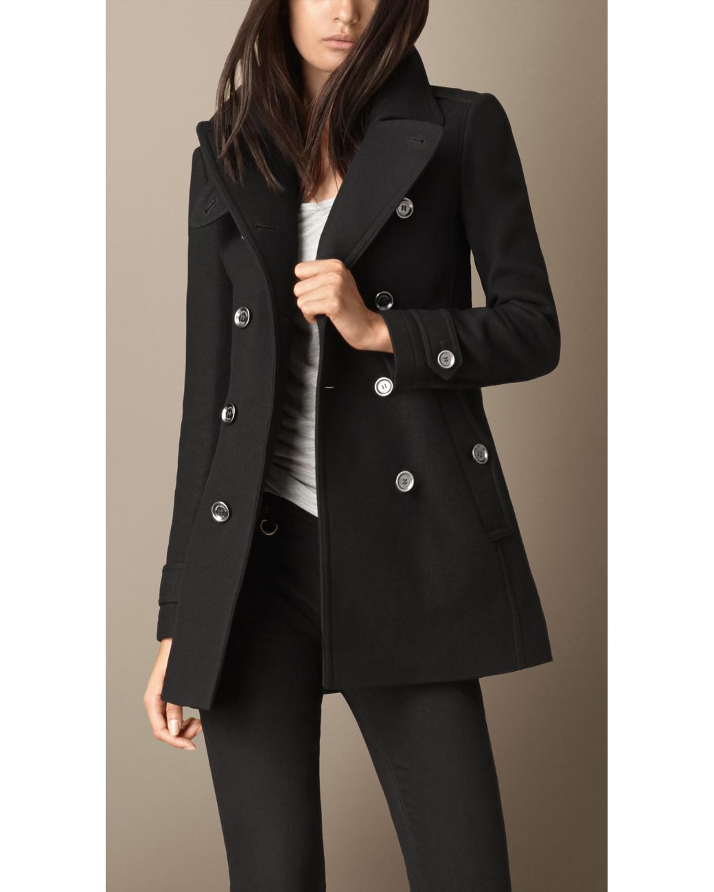 Burberry Back Pleat Military Coat in Black | Lyst