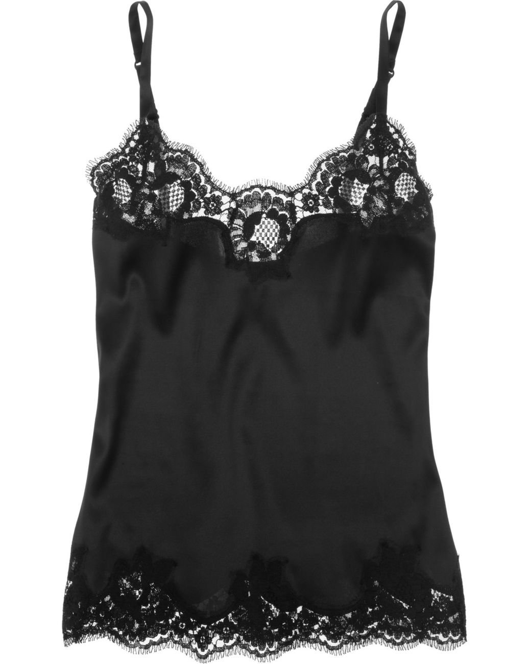 Dolce & Gabbana Lace Trimmed Stretch Silk Satin Camisole in Black