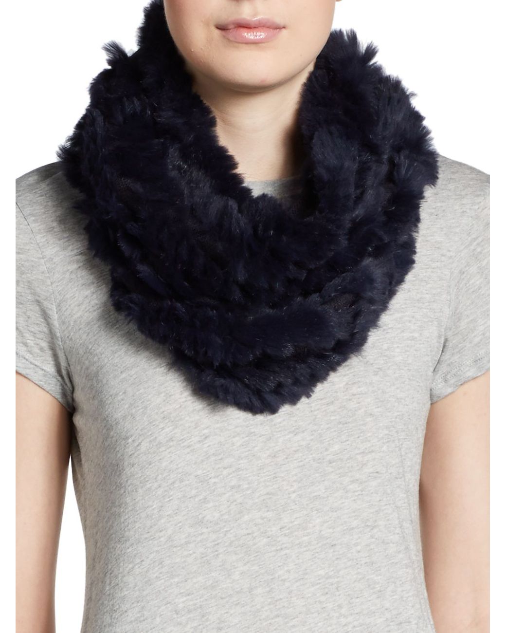 Saks Fifth Avenue Black Rabbit Fur Knit Infinity Scarf in Blue | Lyst