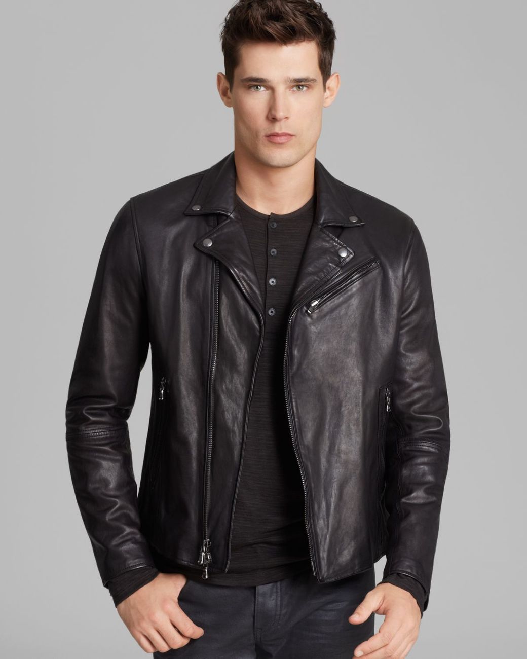 John Varvatos Luxe Leather Moto Jacket in Black for Men | Lyst