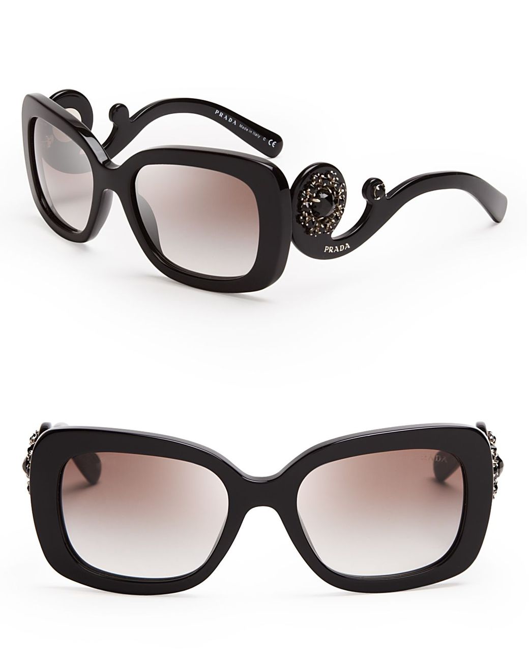 Prada Absolute Baroque Crystal Square Sunglasses in Black | Lyst