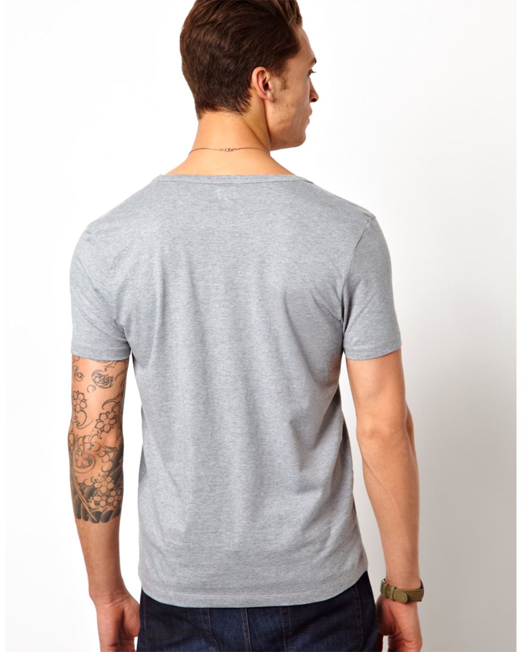 ASOS T-shirt With Deep V Neck in Gray for Men | Lyst