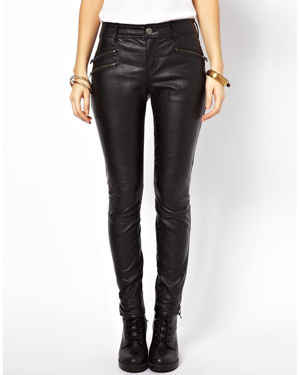 パンツ MANOF VEGAN LEATHER SLIT PANTS Women's Vegan Leather 90s Straight Pant | Women's Clearance