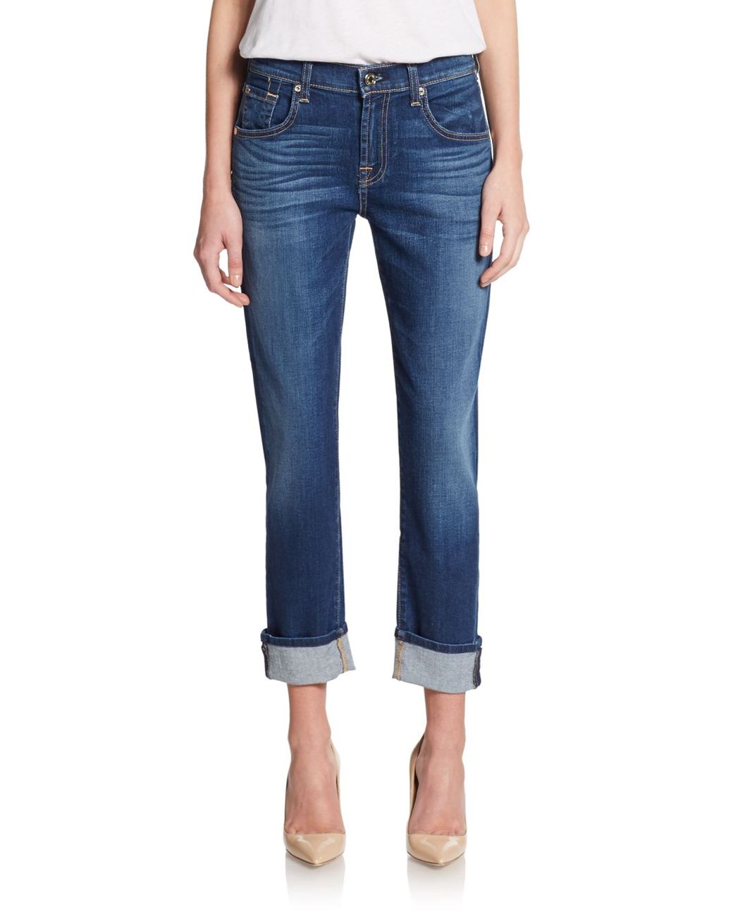 7 For All Mankind Relaxed Skinny Girlfriend Jeans in Blue | Lyst