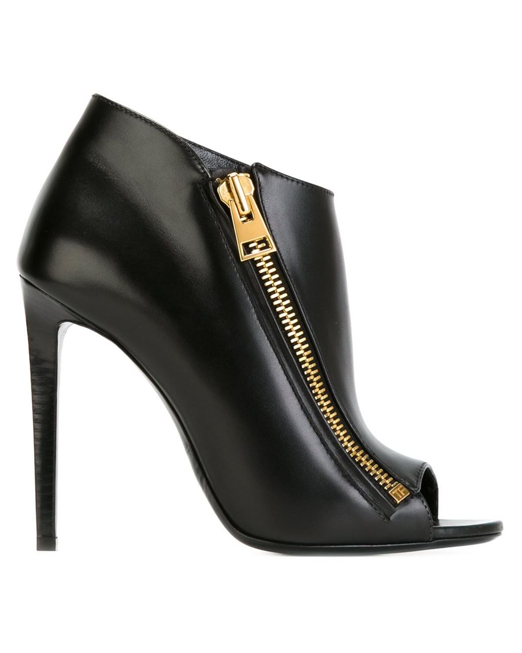 Tom Ford Side Zip Peep Toe Ankle Boots in Black