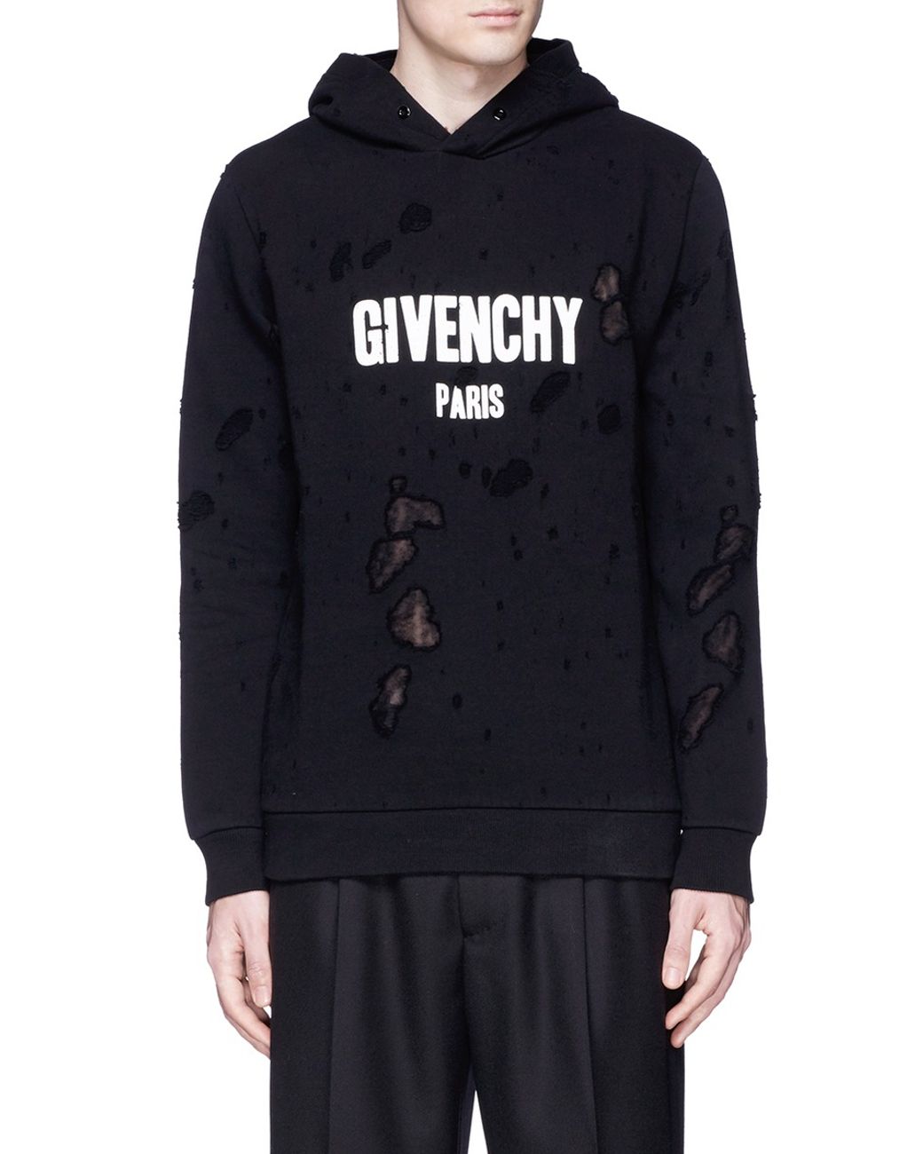 Givenchy Logo Print Distressed Hoodie in Black for Men | Lyst UK