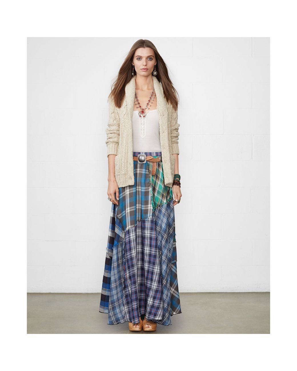 Denim plaid maxi skirt store